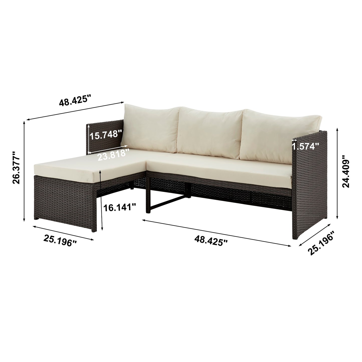 Menton Modern Steel Rattan Sectional and Patio Seating Set with Coffee Table