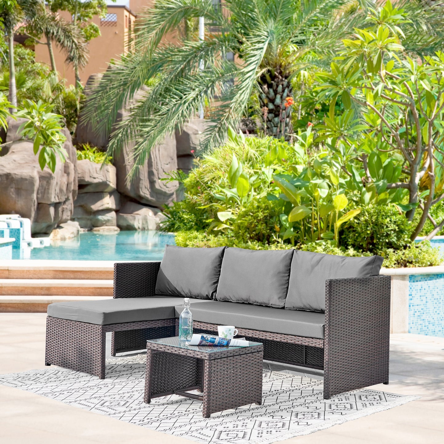 Menton Modern 3-Piece Sectional Set in Brown and Gray OD-CV009-GY
