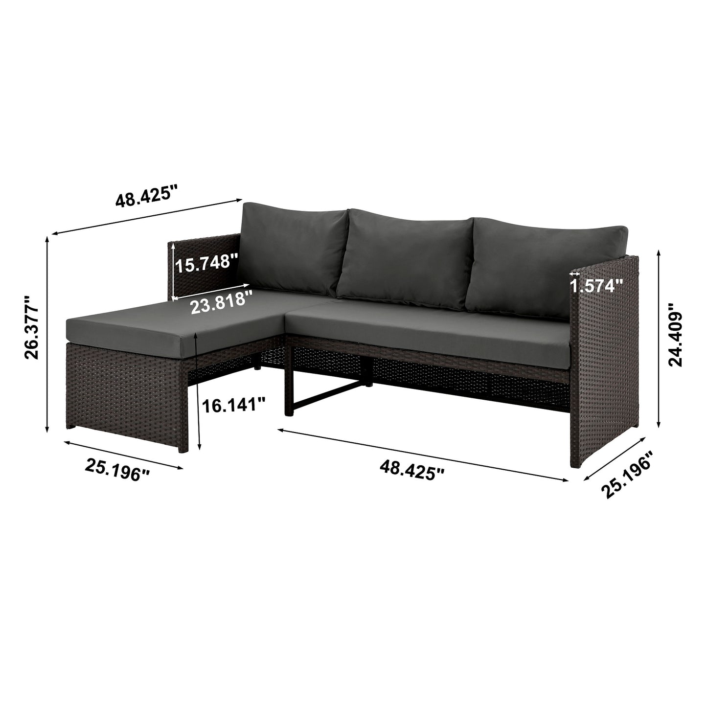 Menton Modern 3-Piece Sectional Set in Brown and Gray OD-CV009-GY