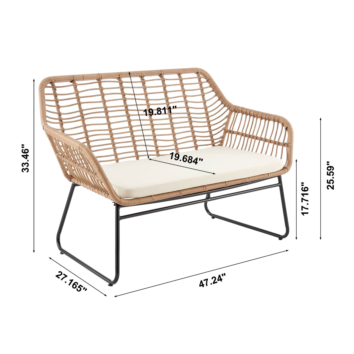 Manhattan Comfort Antibes 2.0 Steel Rattan 4-Piece Patio Conversation Set with Cushions in Cream OD-CV011-CR