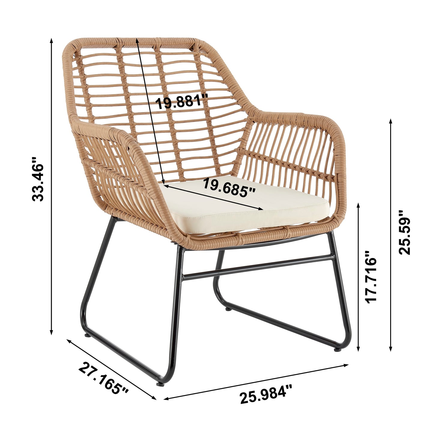 Manhattan Comfort Antibes 2.0 Steel Rattan 4-Piece Patio Conversation Set with Cushions in Cream OD-CV011-CR