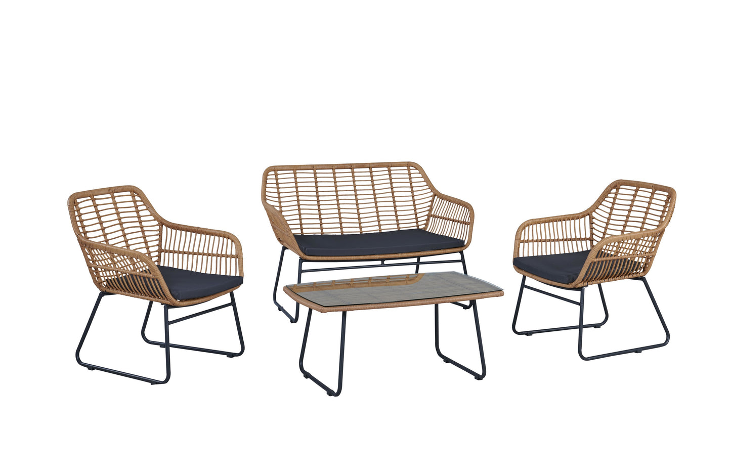 Manhattan Comfort Antibes 2.0 Steel Rattan 4-Piece Patio Conversation Set with Cushions in Grey OD-CV011-GY