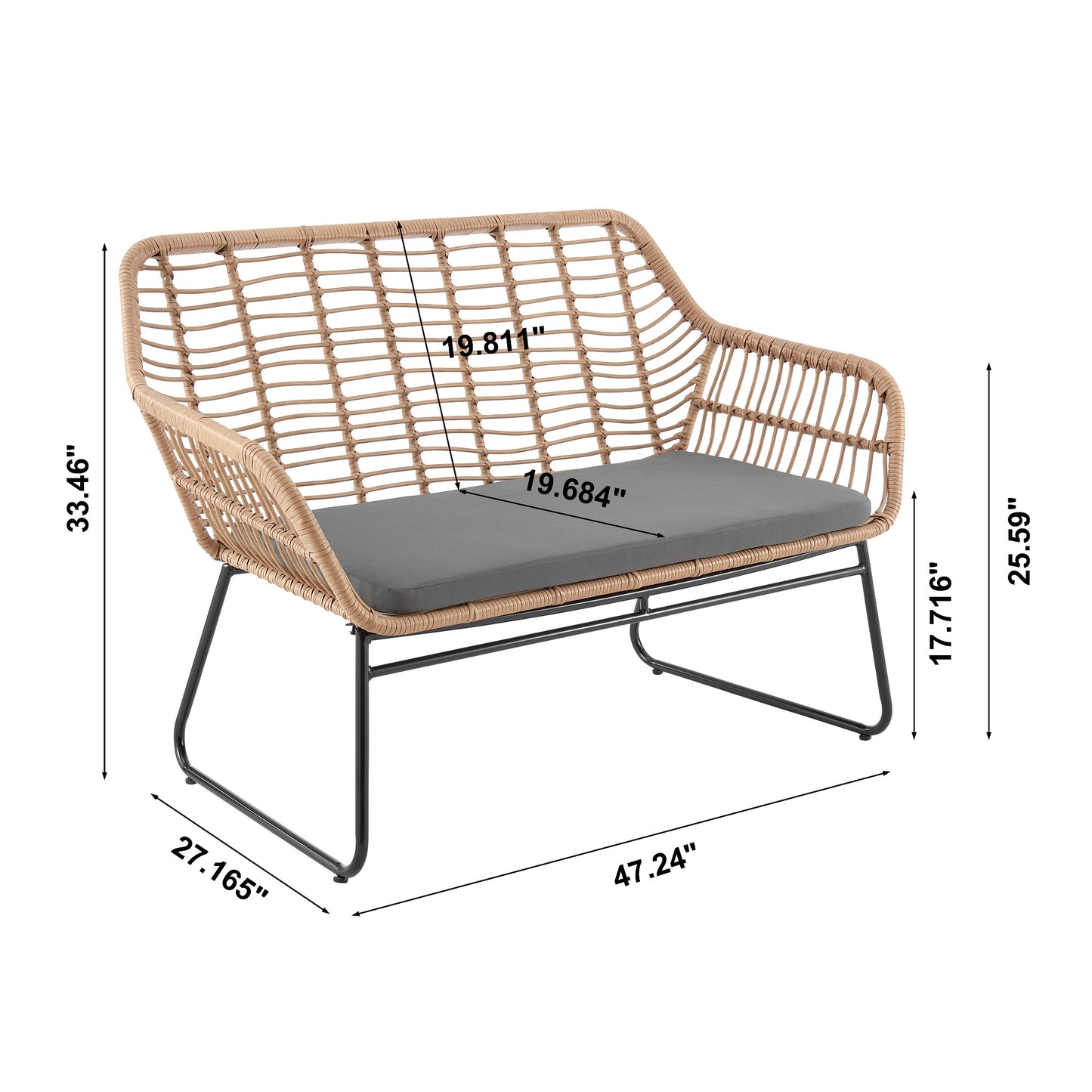 Manhattan Comfort Antibes 2.0 Steel Rattan 4-Piece Patio Conversation Set with Cushions in Grey OD-CV011-GY