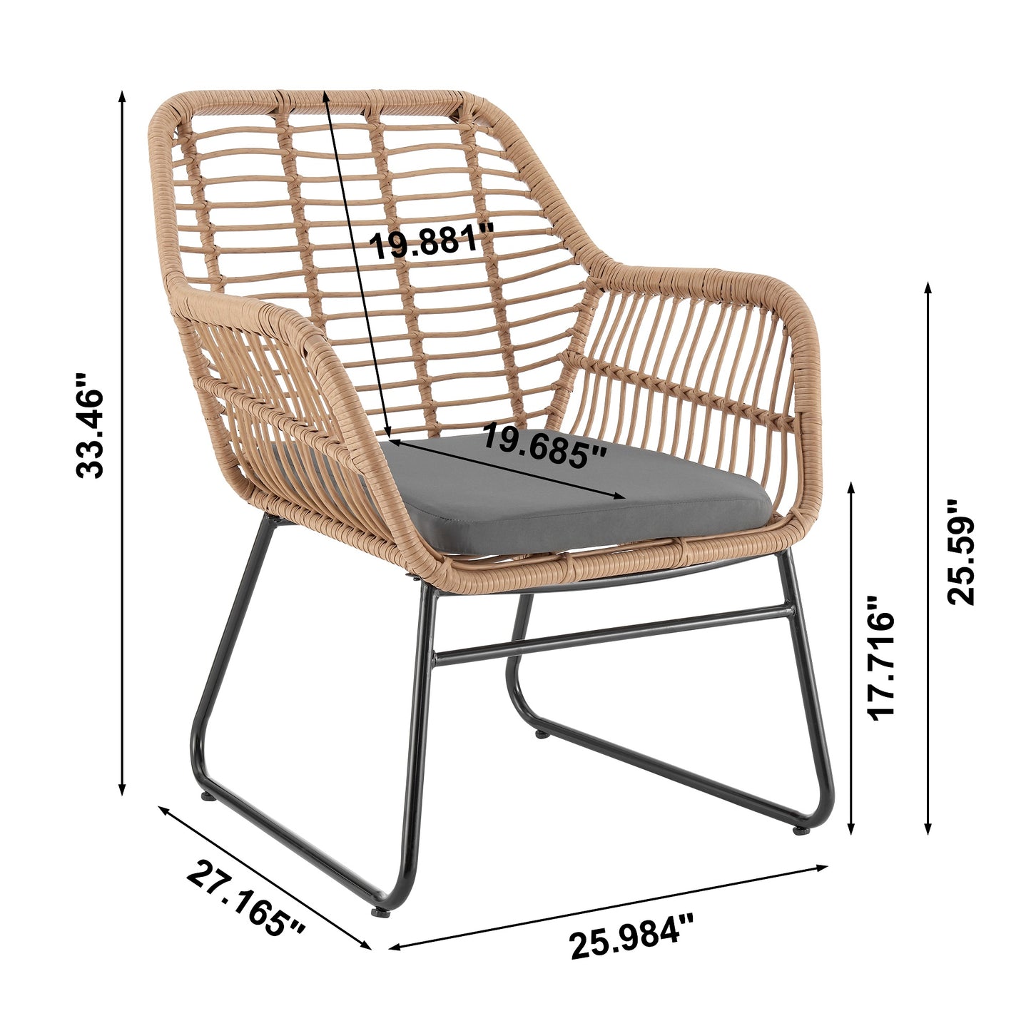 Manhattan Comfort Antibes 2.0 Steel Rattan 4-Piece Patio Conversation Set with Cushions in Grey OD-CV011-GY