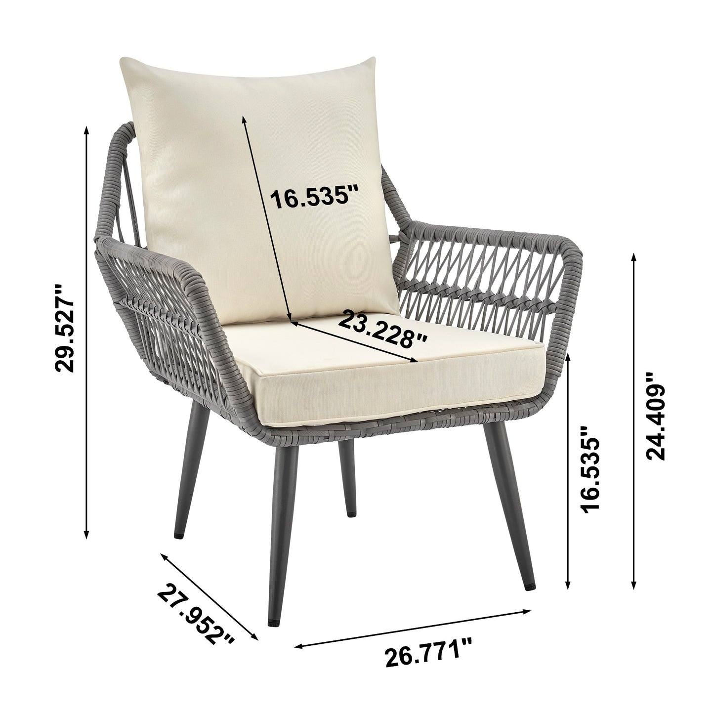 Manhattan Comfort Cannes Rope Wicker 3-Piece Patio Conversation Set with Cushions in Cream OD-CV012-CR