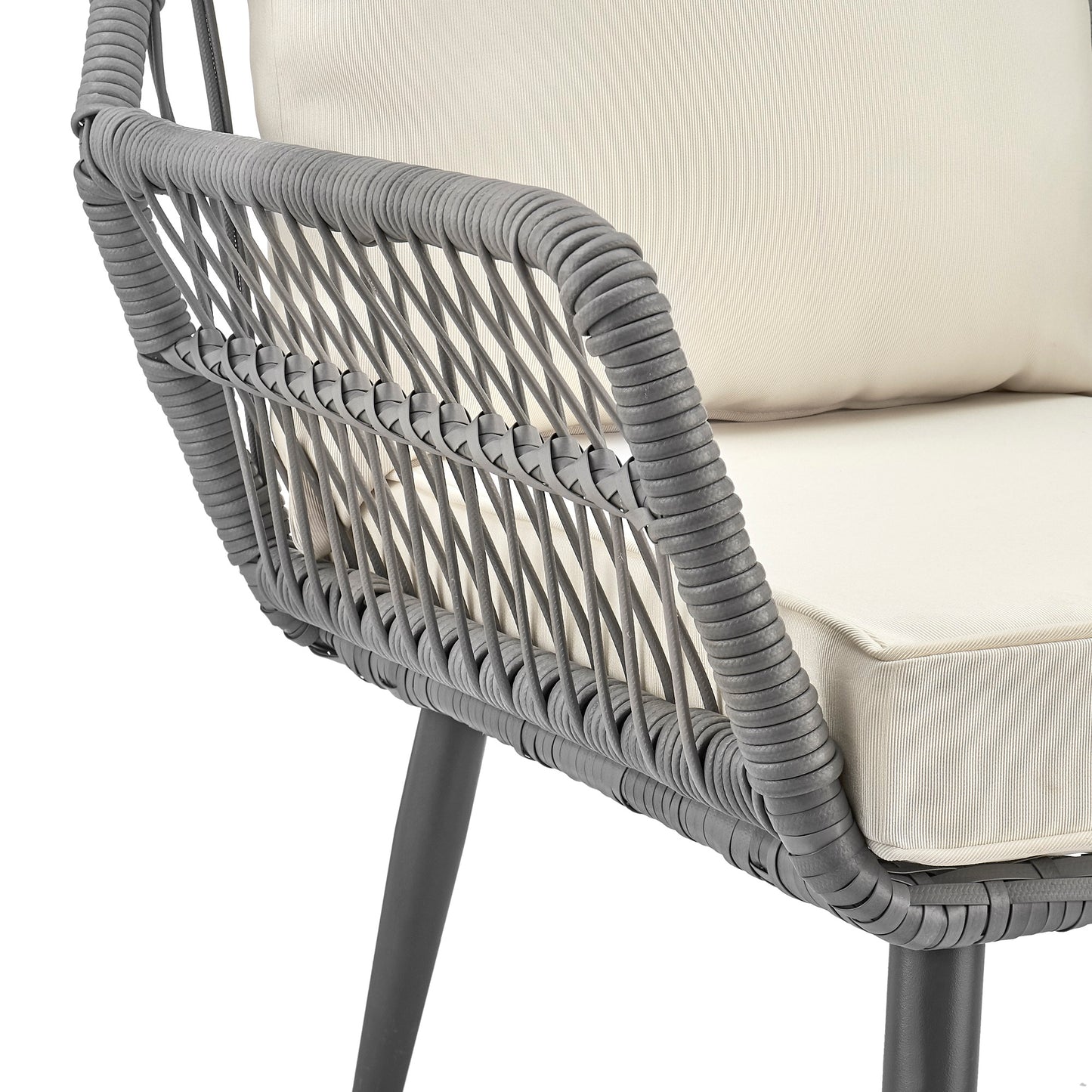 Manhattan Comfort Cannes Rope Wicker 3-Piece Patio Conversation Set with Cushions in Cream OD-CV012-CR