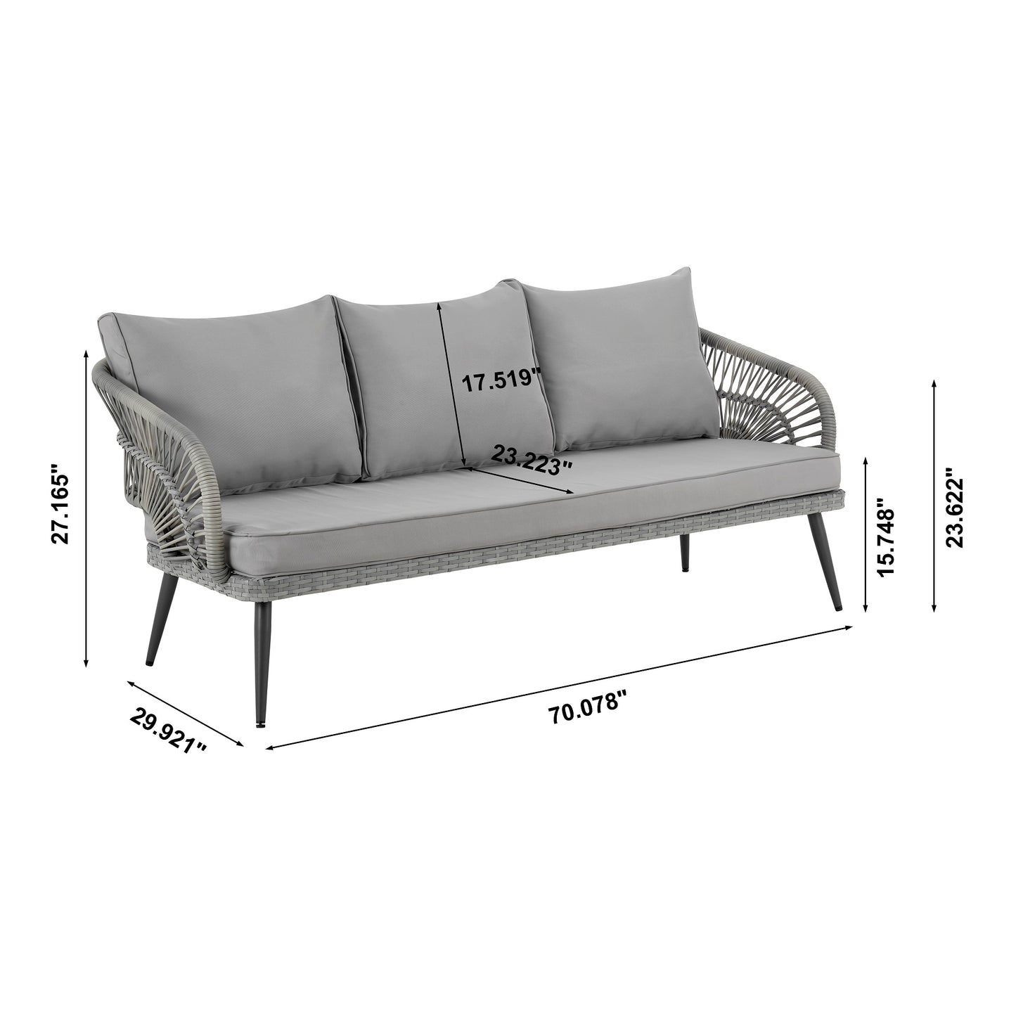 Manhattan Comfort Riviera Rope Wicker 4-Piece 5 Seater Patio Conversation Set with Cushions in Cream OD-CV015-GY