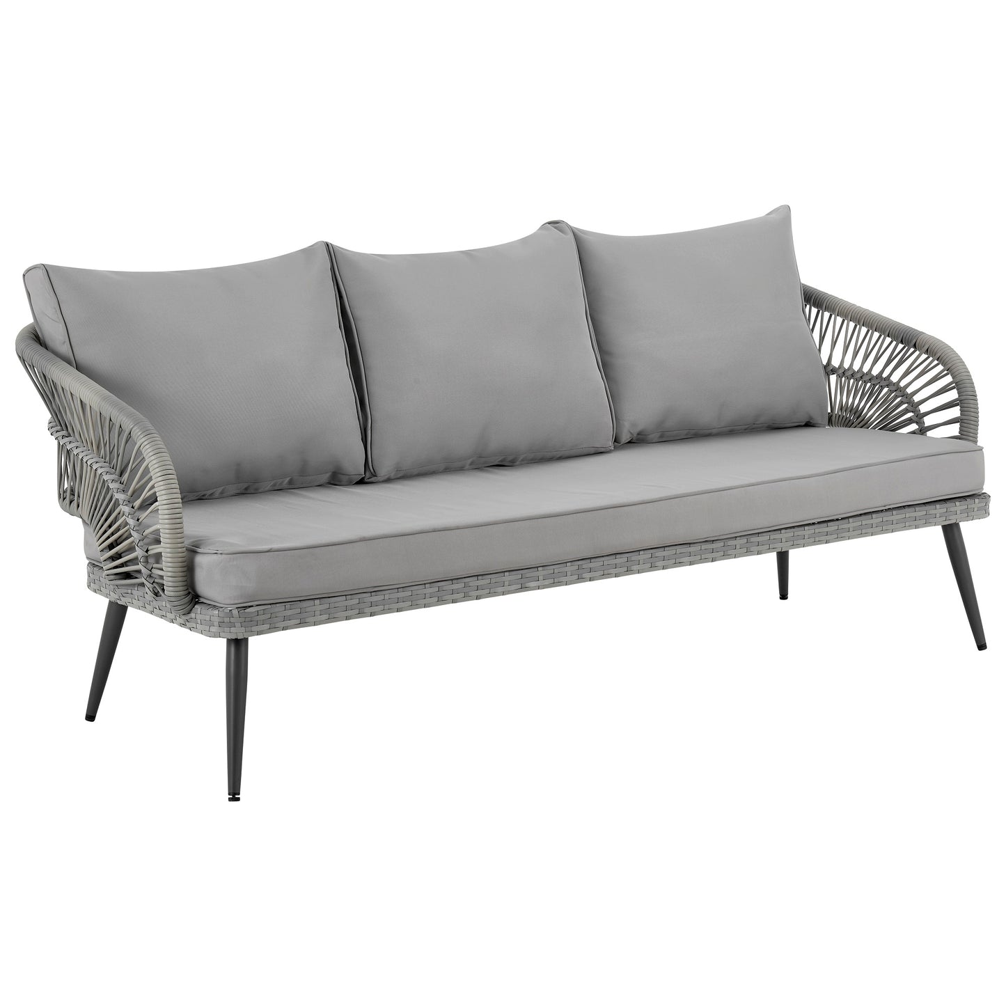 Manhattan Comfort Riviera Rope Wicker 4-Piece 5 Seater Patio Conversation Set with Cushions in Cream OD-CV015-GY