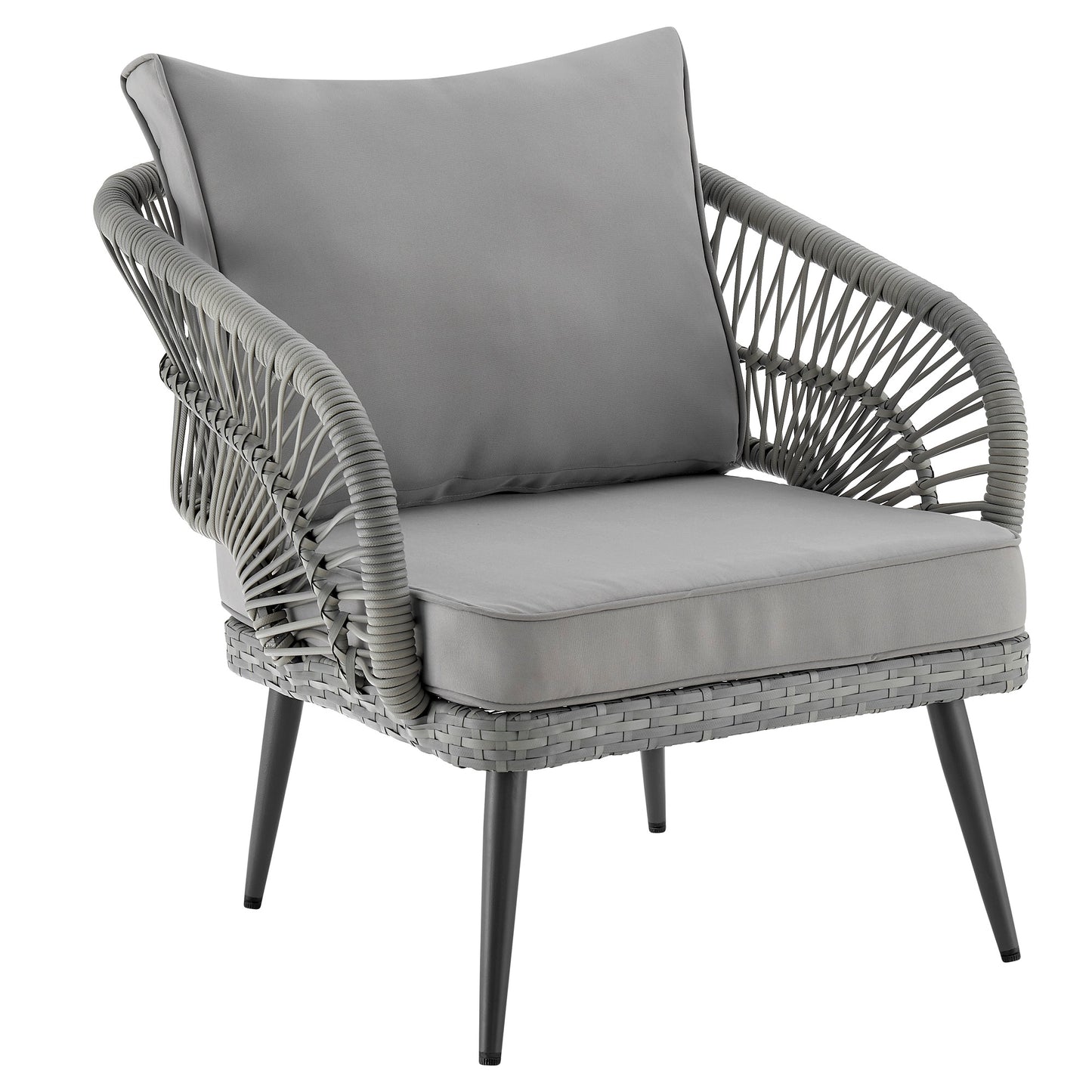 Manhattan Comfort Riviera Rope Wicker 4-Piece 5 Seater Patio Conversation Set with Cushions in Cream OD-CV015-GY