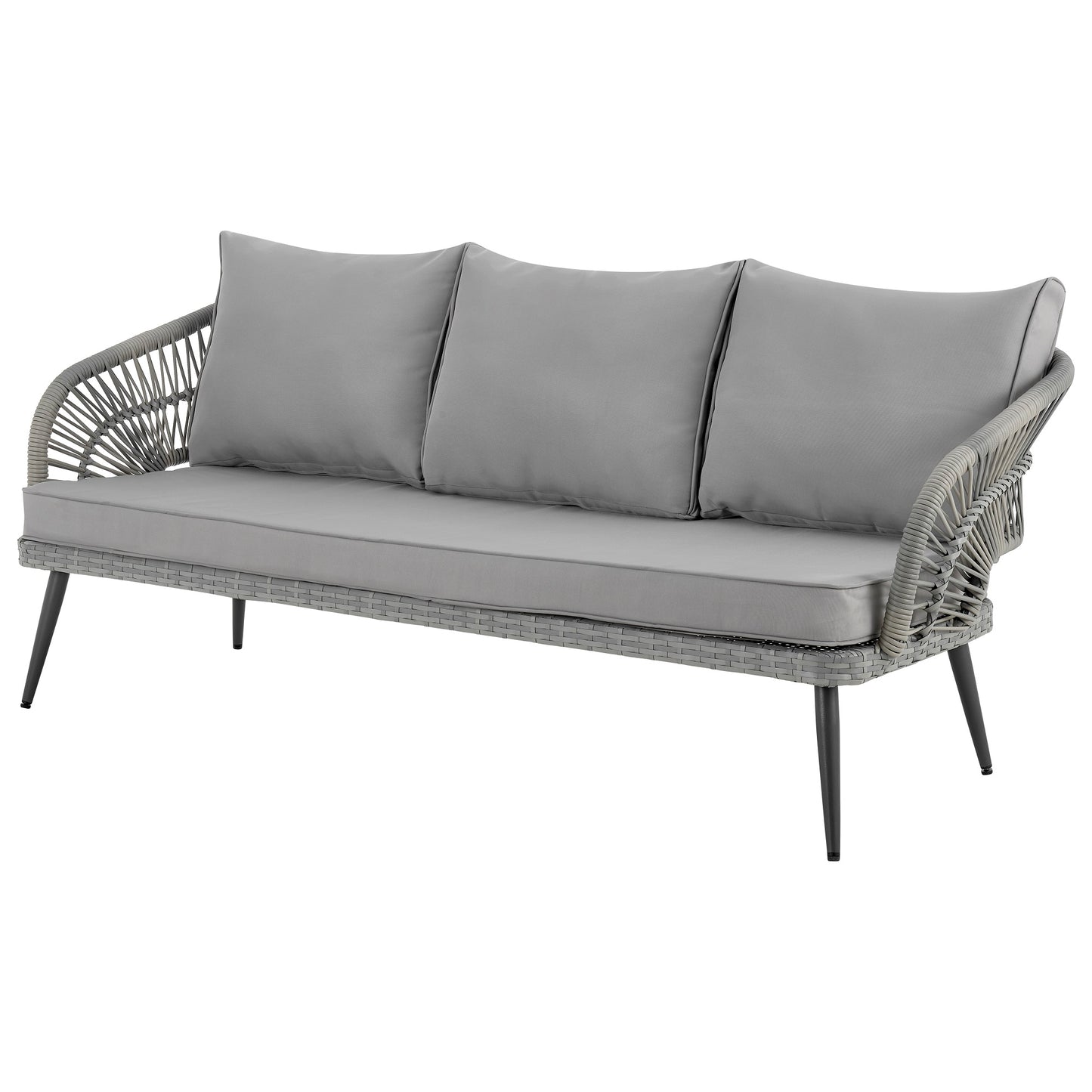 Manhattan Comfort Riviera Rope Wicker 4-Piece 5 Seater Patio Conversation Set with Cushions in Cream OD-CV015-GY