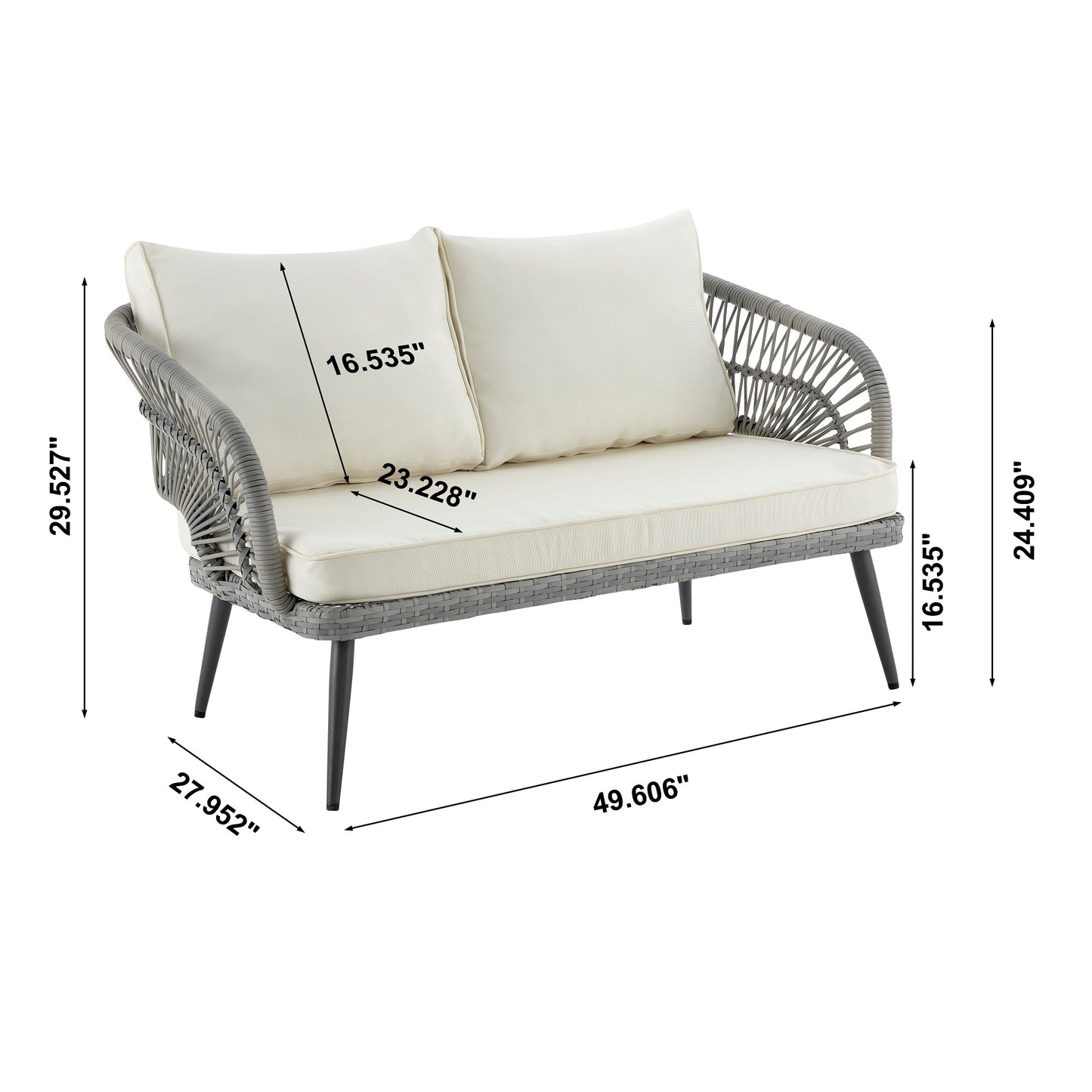 Manhattan Comfort Riviera Rope Wicker 4-Piece 4 Seater Patio Conversation Set with Cushions in Cream OD-CV016-CR