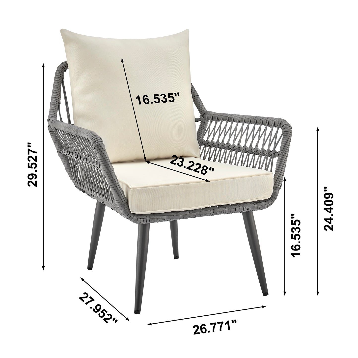 Manhattan Comfort Riviera Rope Wicker 4-Piece 4 Seater Patio Conversation Set with Cushions in Cream OD-CV016-CR