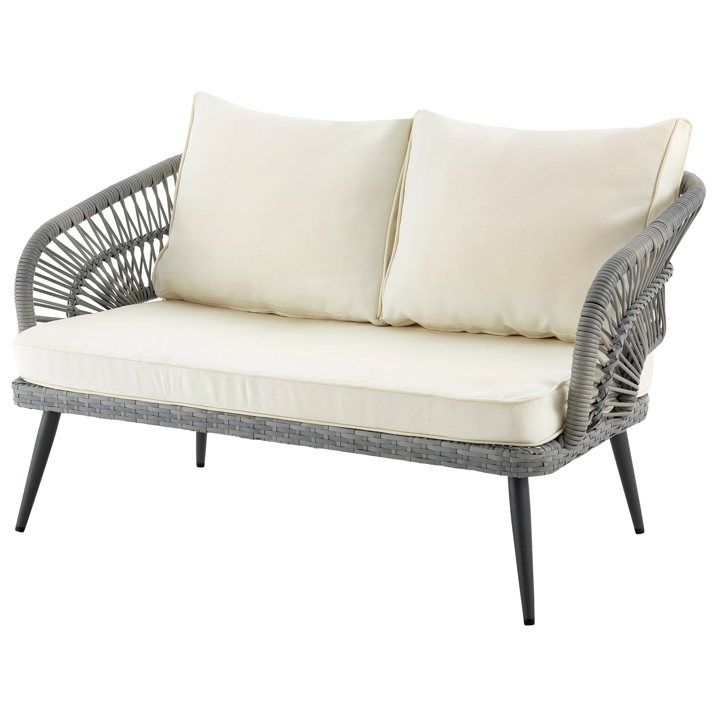 Manhattan Comfort Riviera Rope Wicker 4-Piece 4 Seater Patio Conversation Set with Cushions in Cream OD-CV016-CR