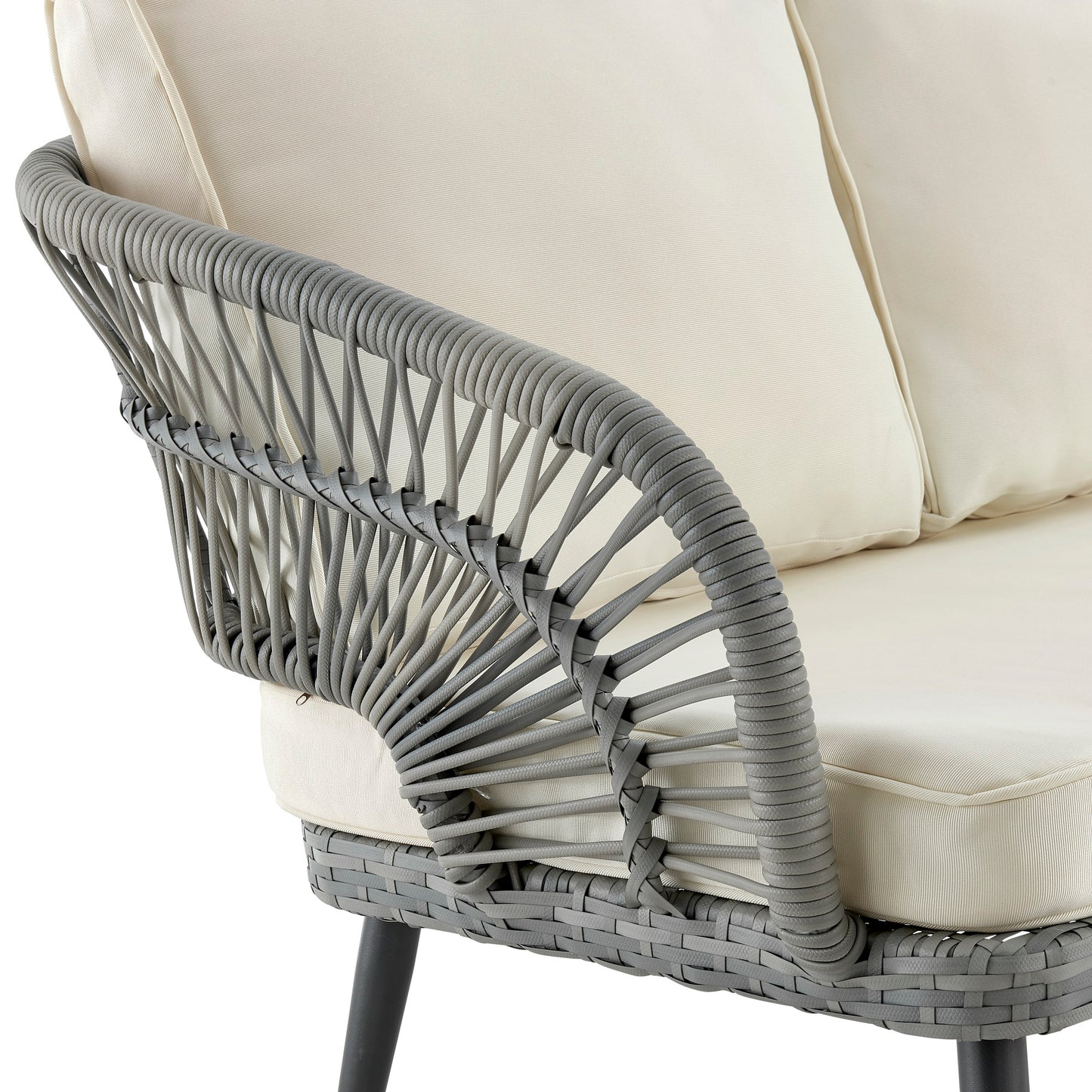 Manhattan Comfort Riviera Rope Wicker 4-Piece 4 Seater Patio Conversation Set with Cushions in Cream OD-CV016-CR