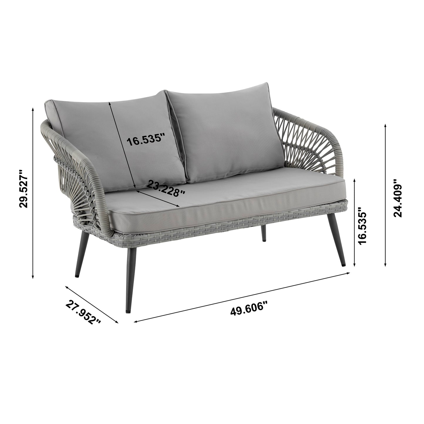 Manhattan Comfort Riviera Rope Wicker 4-Piece 4 Seater Patio Conversation Set with Cushions in Cream OD-CV016-GY