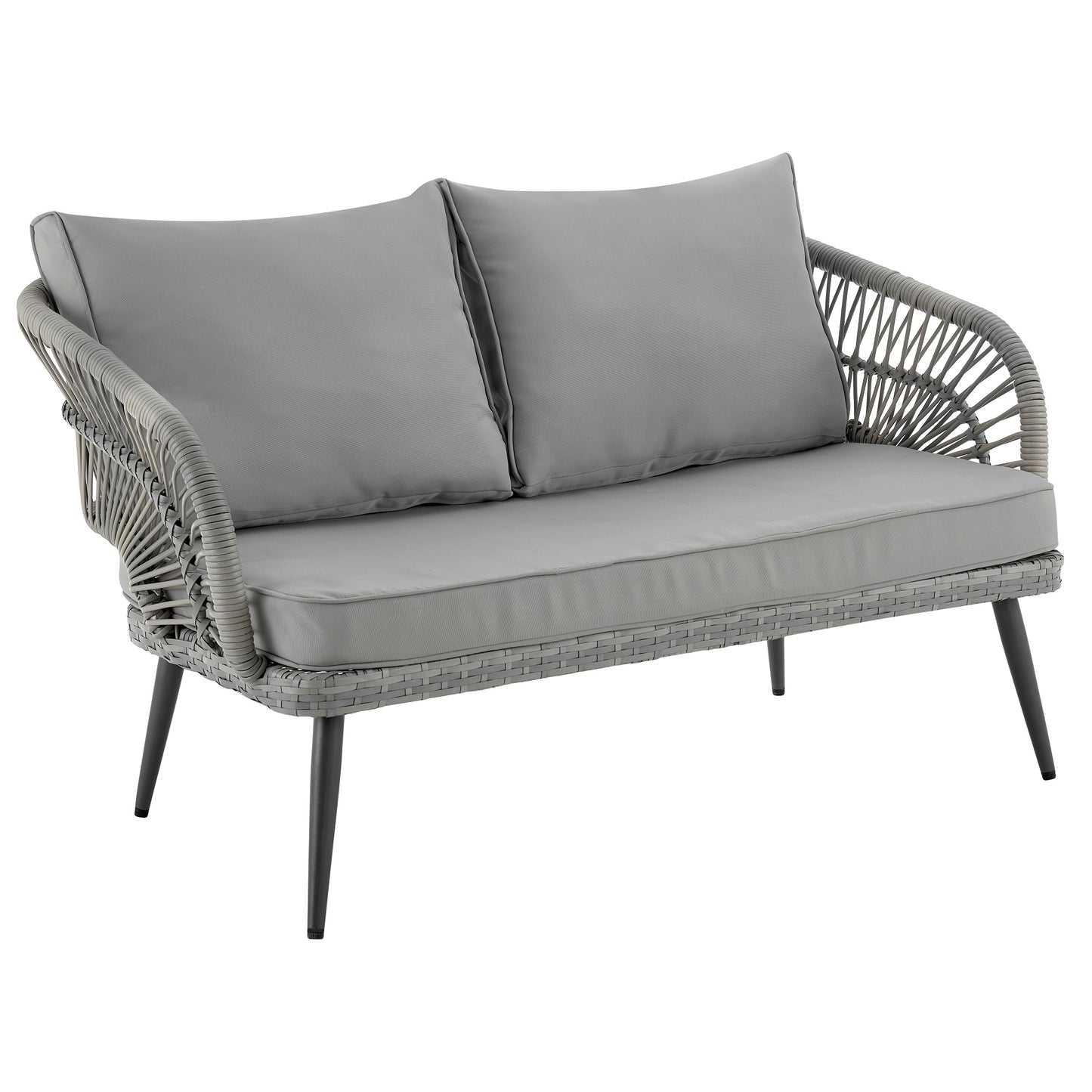 Manhattan Comfort Riviera Rope Wicker 4-Piece 4 Seater Patio Conversation Set with Cushions in Cream OD-CV016-GY