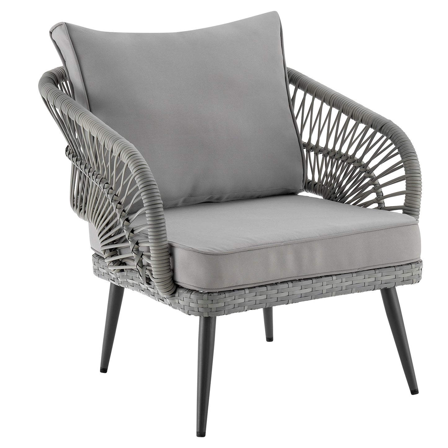 Manhattan Comfort Riviera Rope Wicker 4-Piece 4 Seater Patio Conversation Set with Cushions in Cream OD-CV016-GY