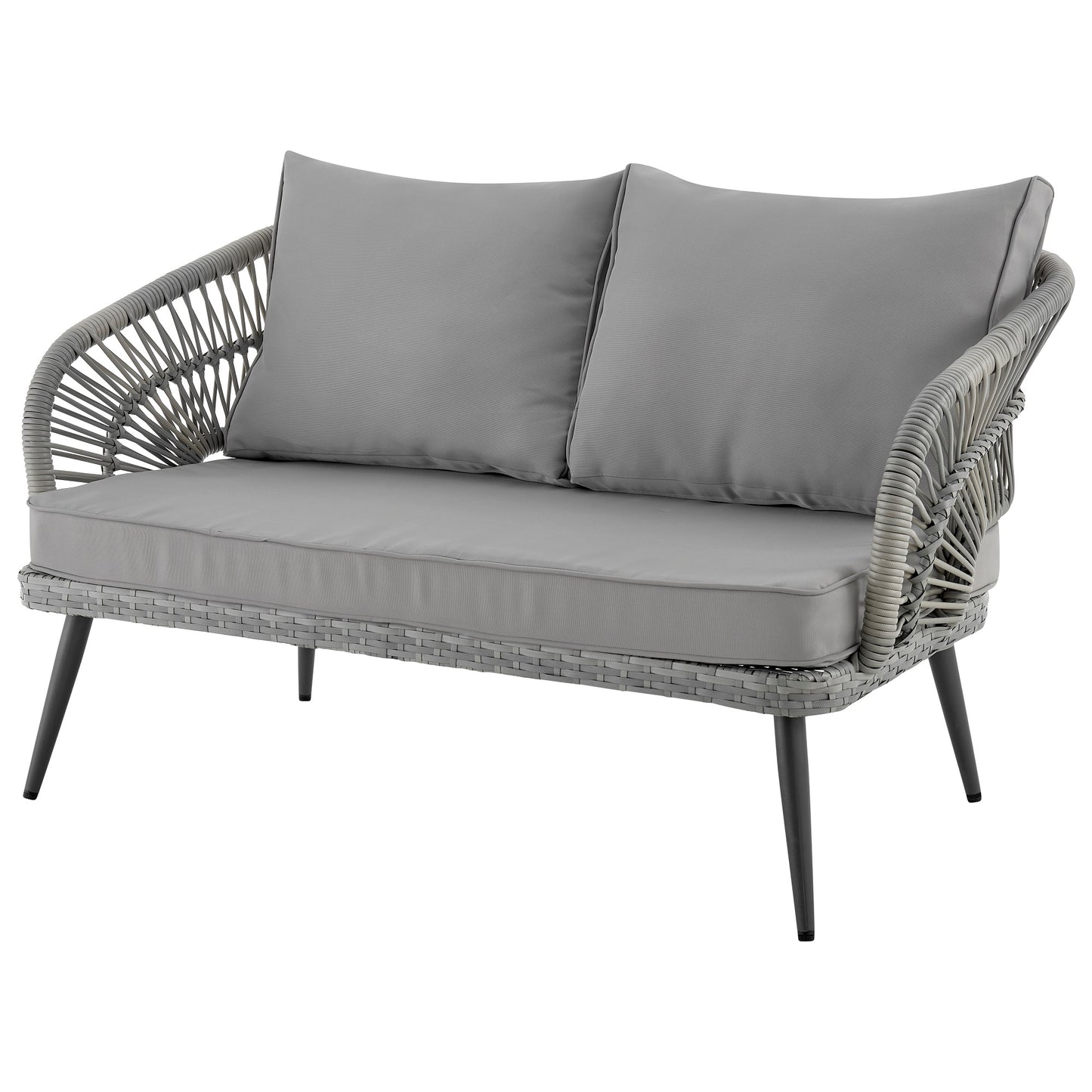 Manhattan Comfort Riviera Rope Wicker 4-Piece 4 Seater Patio Conversation Set with Cushions in Cream OD-CV016-GY
