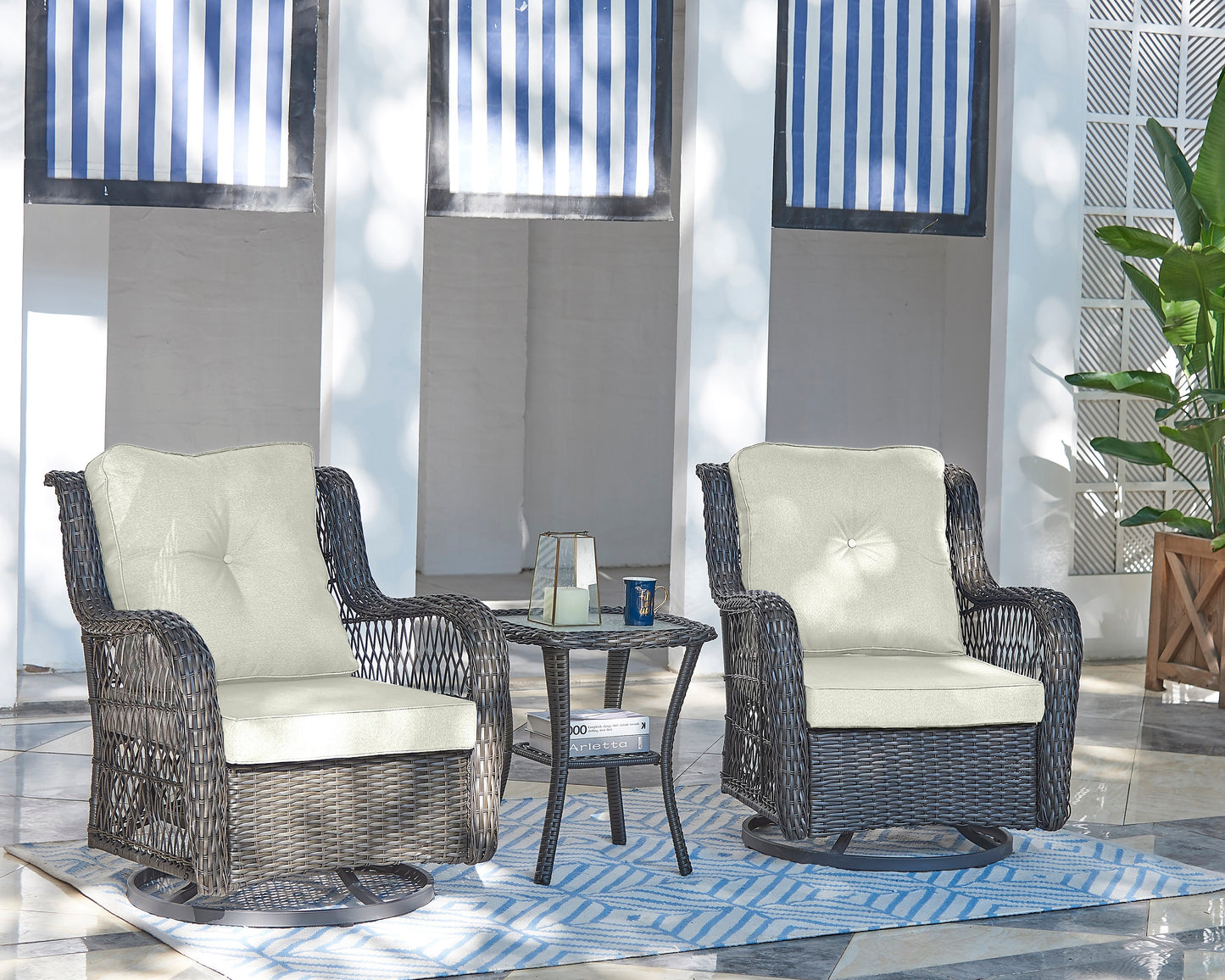 Fruttuo Traditional 3-Piece Conversation Set for Patio, Porch and Living Areas