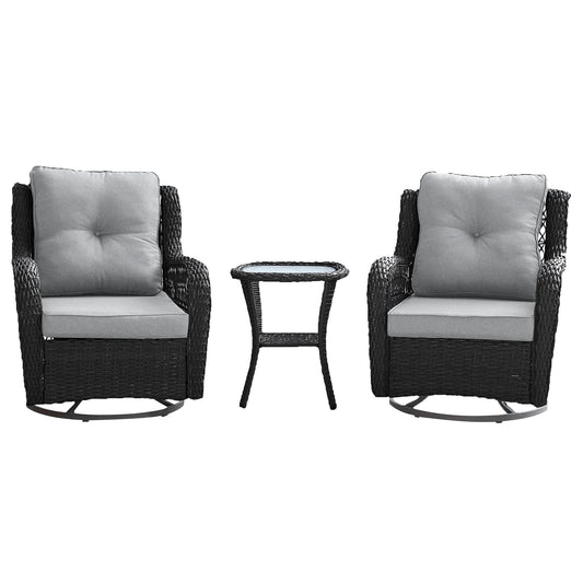 Manhattan Comfort Fruttuo Swivel Steel Rattan 3-Piece Patio Conversation Set with Cushions in Grey OD-CV018-GY