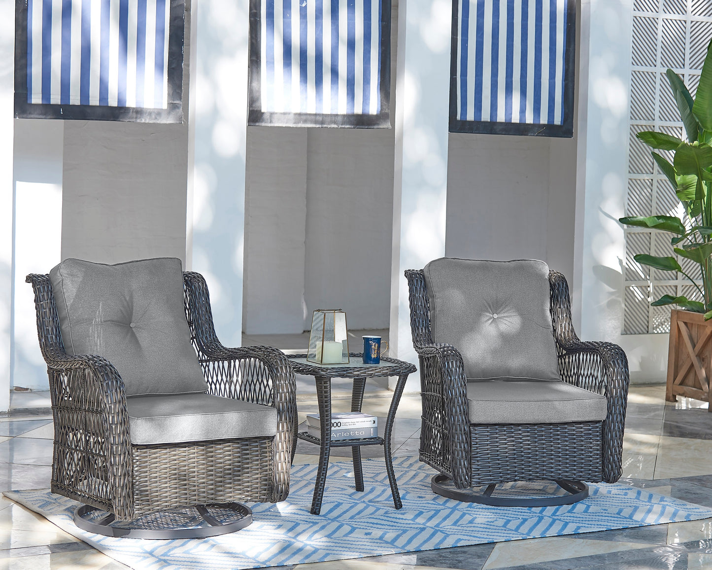 Fruttuo Traditional 3-Piece Conversation Set for Patio, Porch and Living Areas