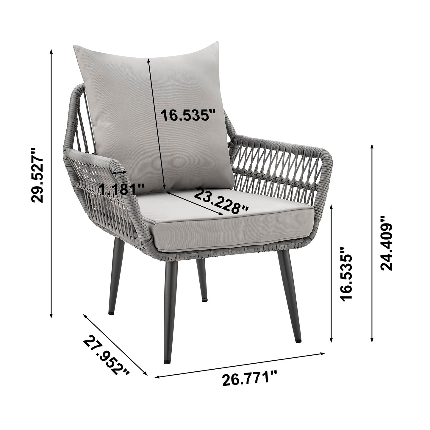 Manhattan Comfort Portofino Rope Wicker 4-Piece Patio Conversation Set with Cushions in Grey OD-CV019-GY
