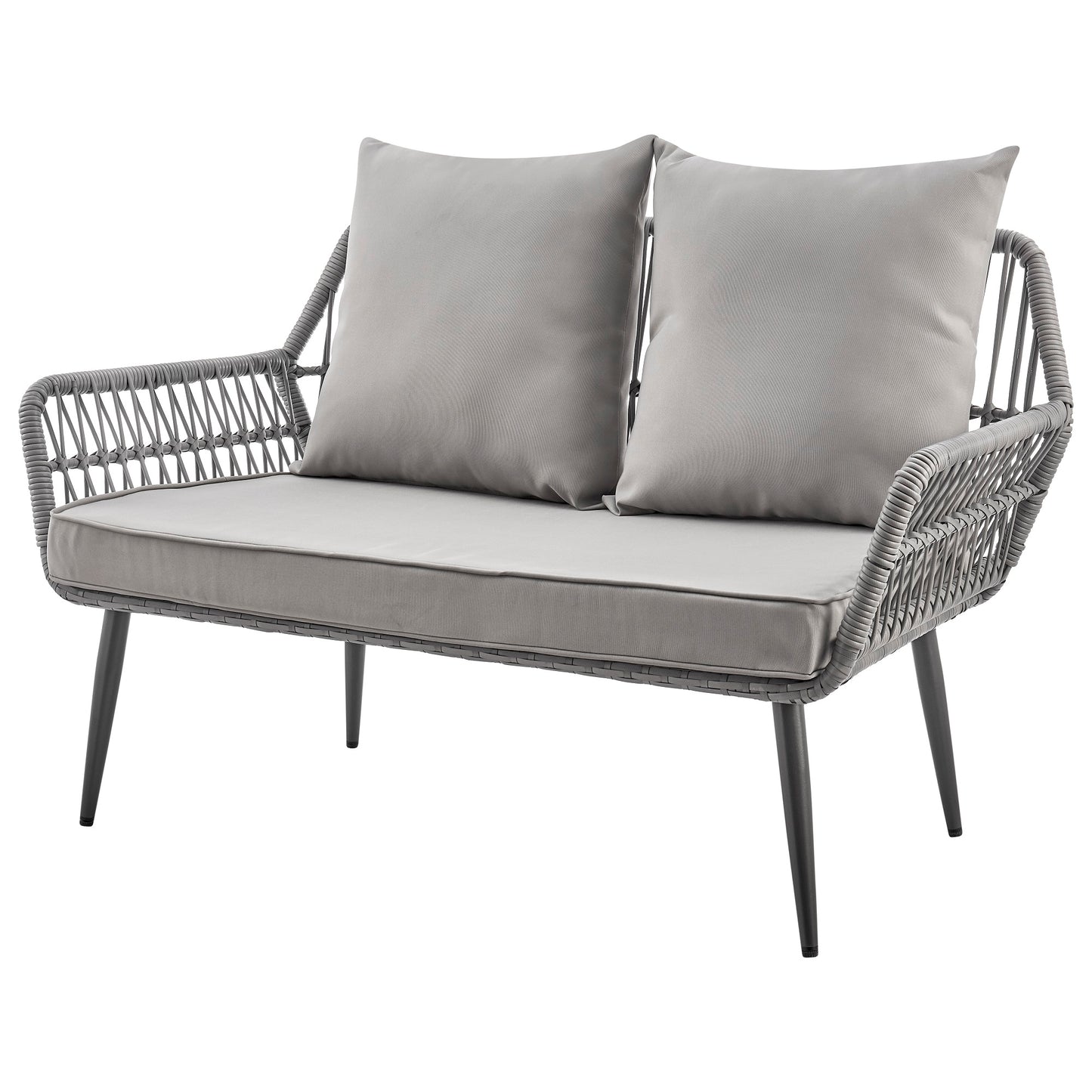 Manhattan Comfort Portofino Rope Wicker 4-Piece Patio Conversation Set with Cushions in Grey OD-CV019-GY