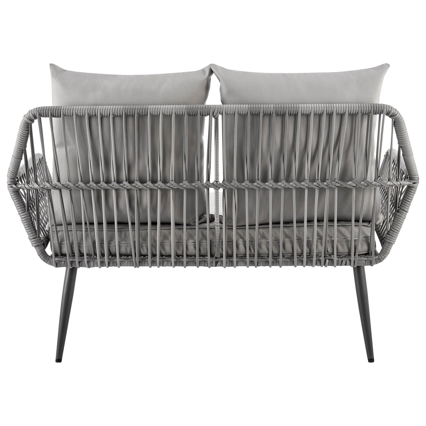 Manhattan Comfort Portofino Rope Wicker 4-Piece Patio Conversation Set with Cushions in Grey OD-CV019-GY