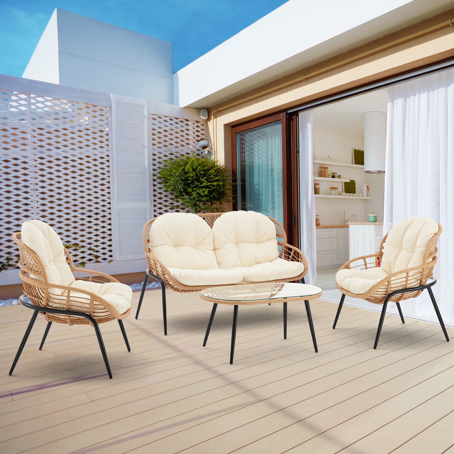 Pine Modern 4-Piece Conversation Set — Modern Pine Seating Ensemble for Home