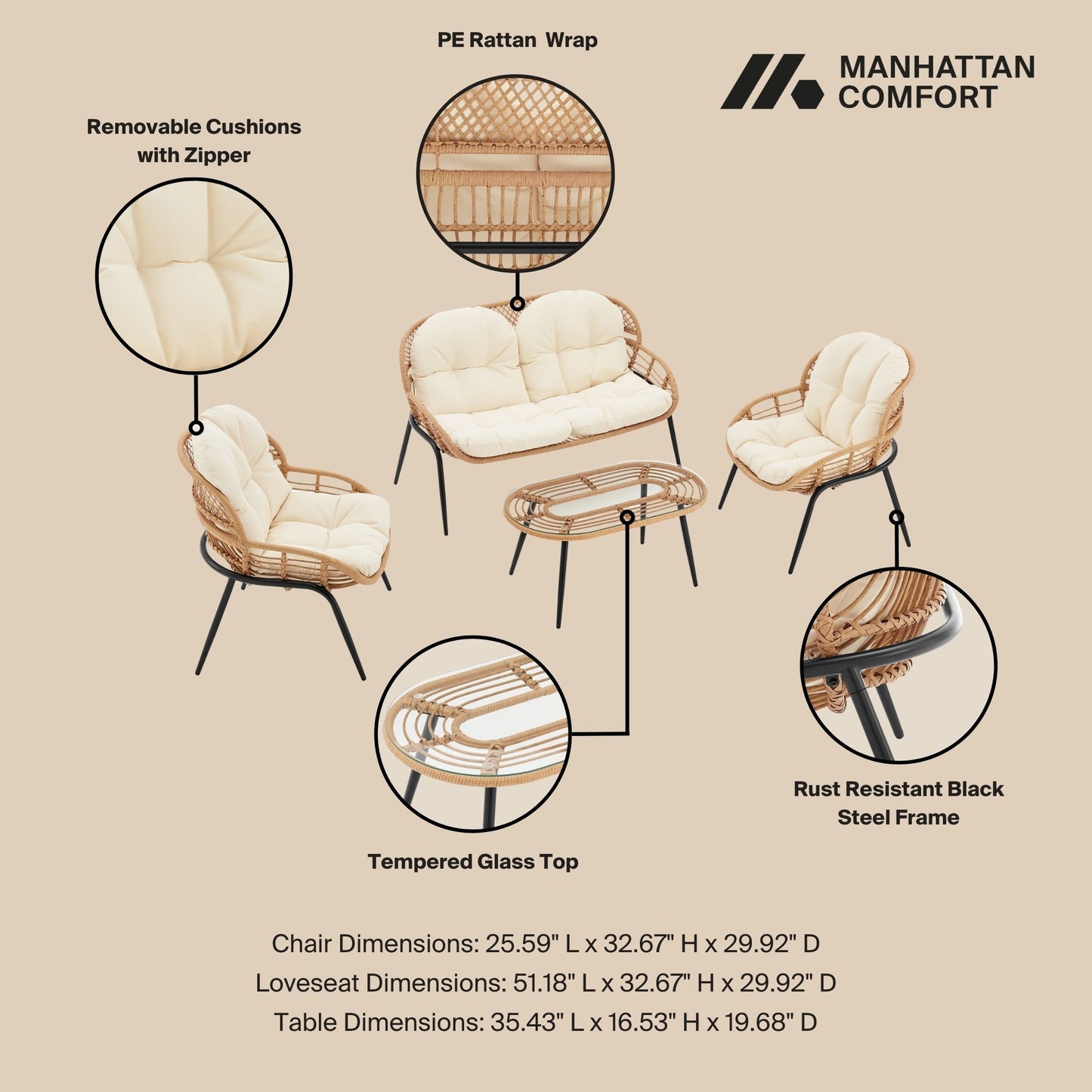 Pine Modern 4-Piece Conversation Set — Modern Pine Seating Ensemble for Home