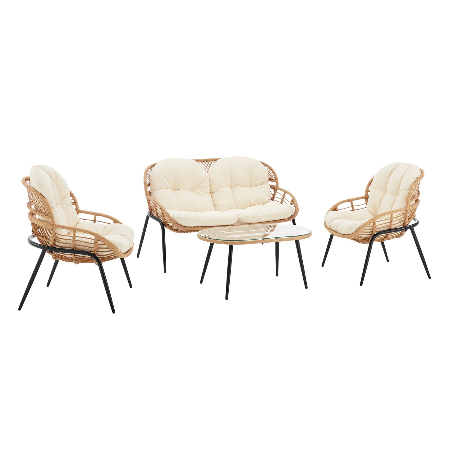 Pine Modern 4-Piece Conversation Set — Modern Pine Seating Ensemble for Home