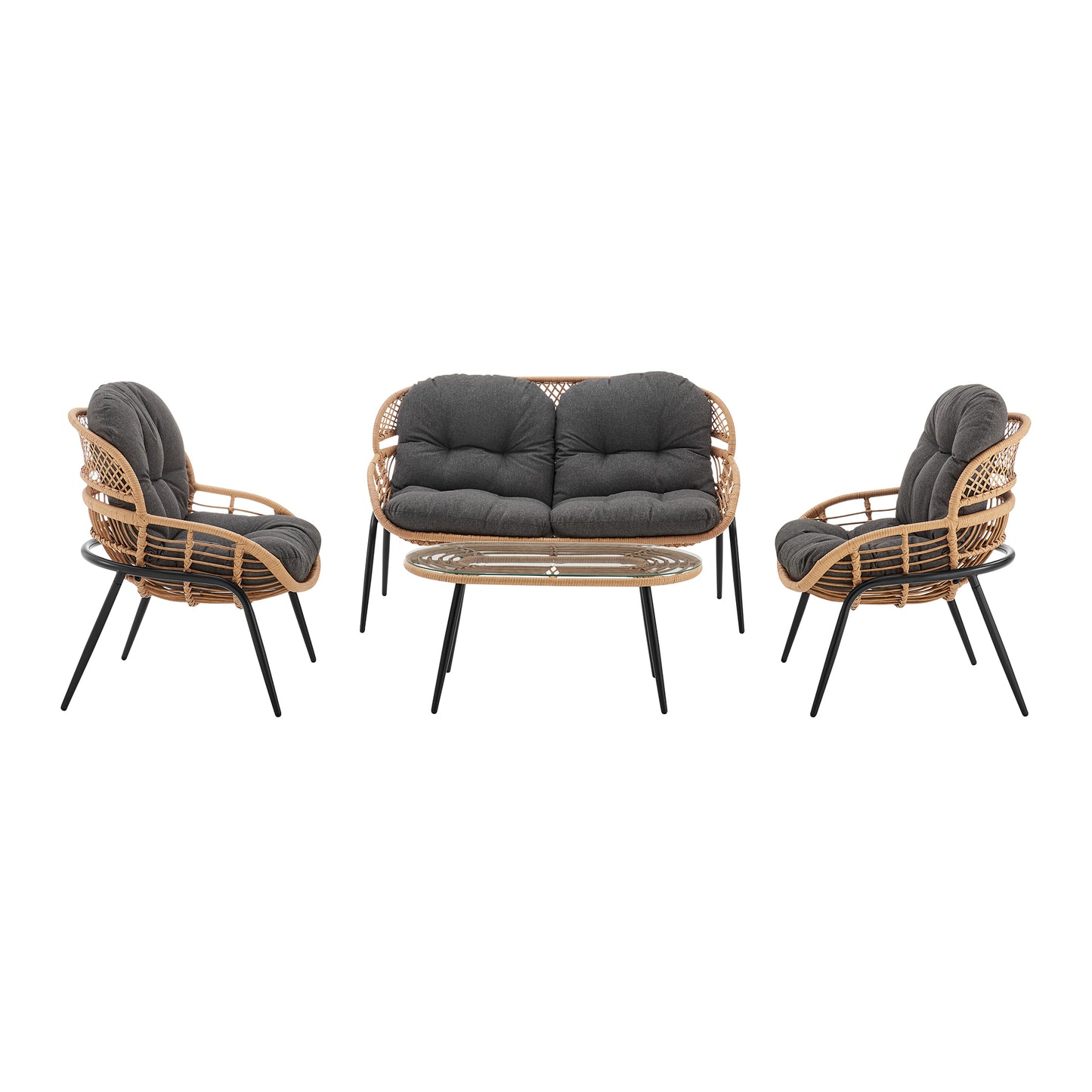 Pine Modern 4-Piece Conversation Set — Modern Pine Seating Ensemble for Home