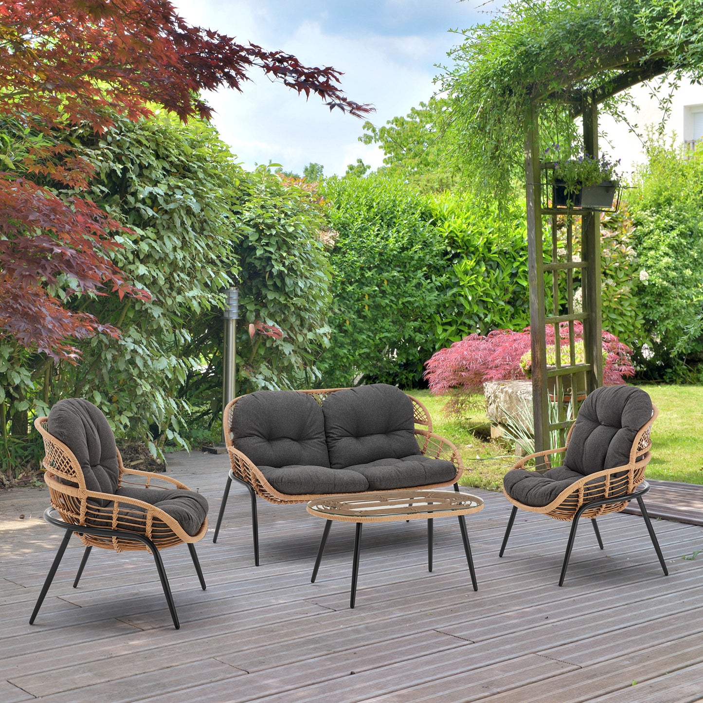 Pine Modern 4-Piece Conversation Set — Modern Pine Seating Ensemble for Home