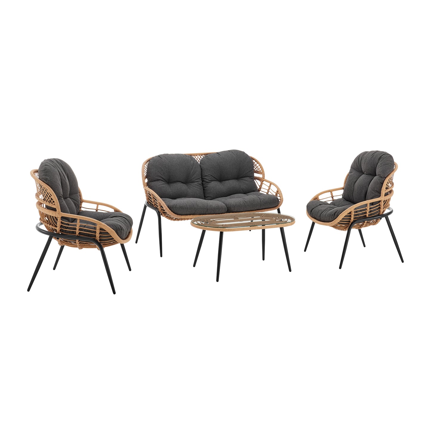Pine Modern 4-Piece Conversation Set — Modern Pine Seating Ensemble for Home