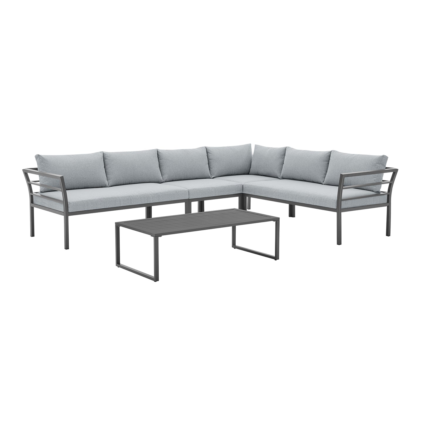 Manhattan Comfort Sunnyside Modern Corner Patio Conversation Set with Table in Grey OD-CV026-GY