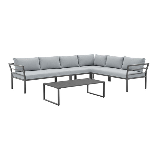 Manhattan Comfort Sunnyside Modern Corner Patio Conversation Set with Table in Grey OD-CV026-GY