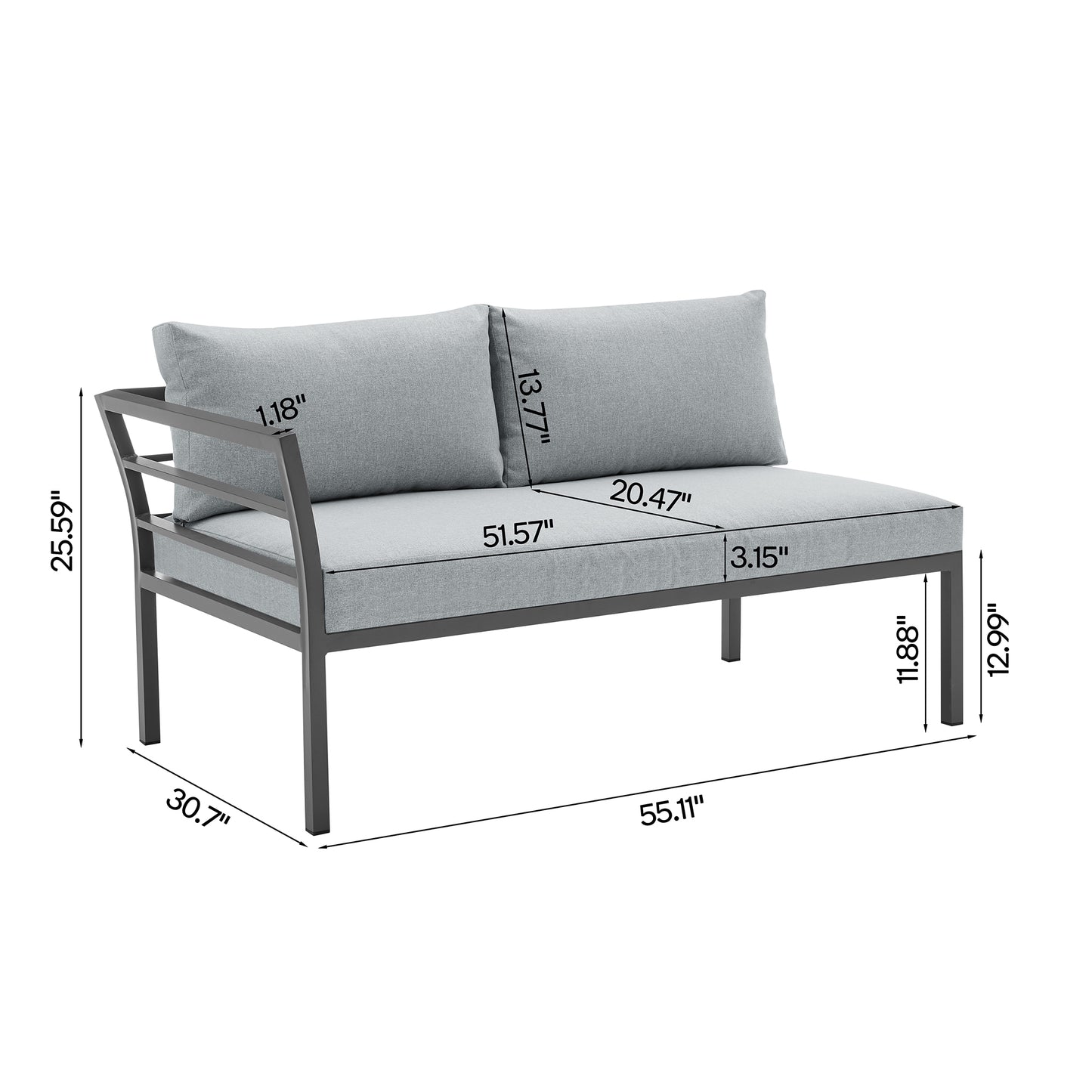 Manhattan Comfort Sunnyside Modern Corner Patio Conversation Set with Table in Grey OD-CV026-GY