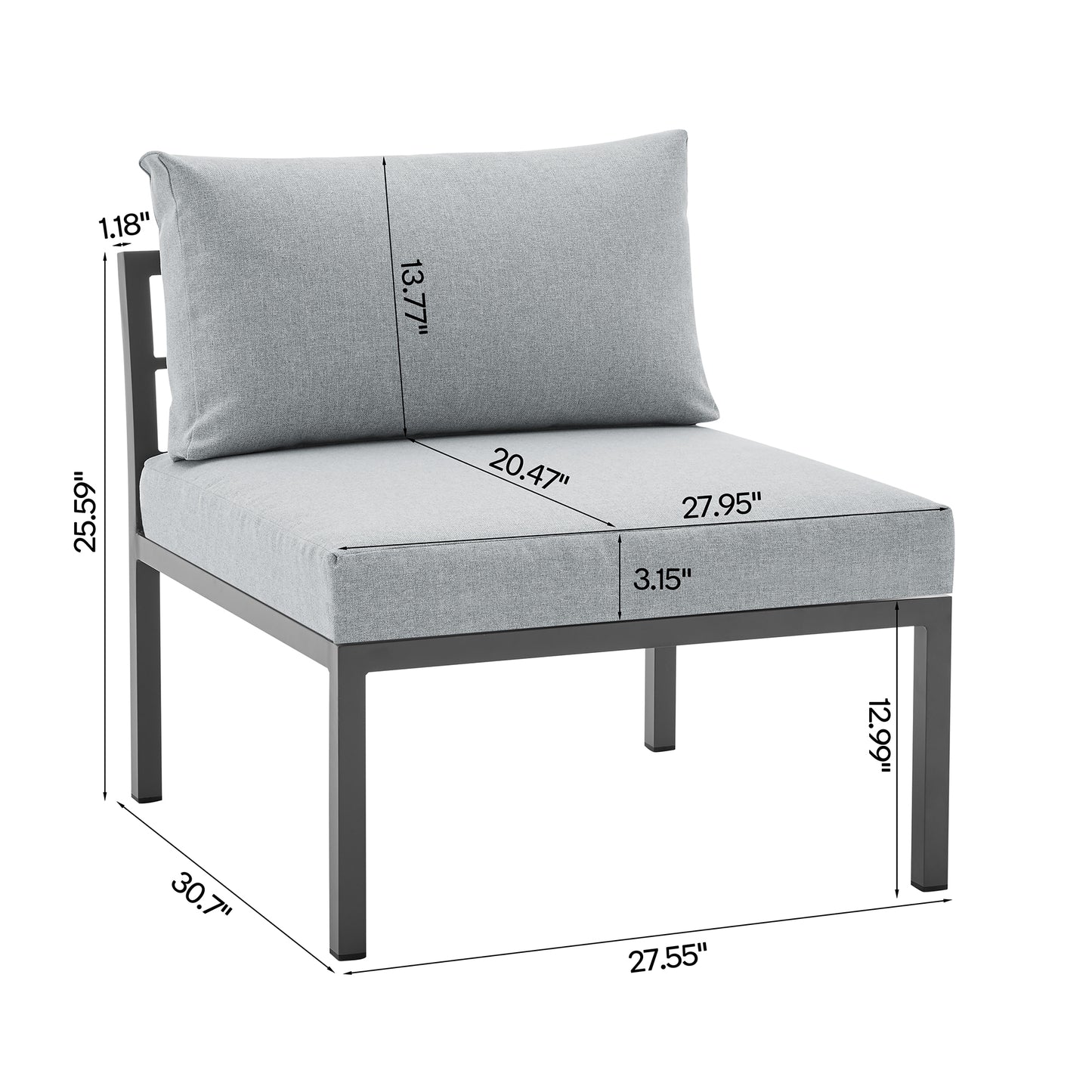 Manhattan Comfort Sunnyside Modern Corner Patio Conversation Set with Table in Grey OD-CV026-GY