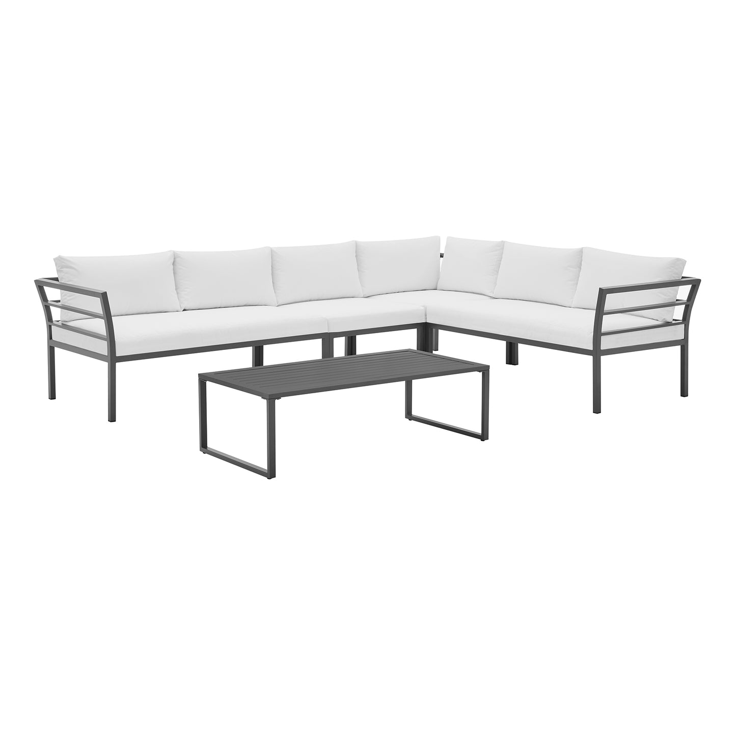 Manhattan Comfort Sunnyside Modern Corner Patio Conversation Set with Table in White OD-CV026-WH