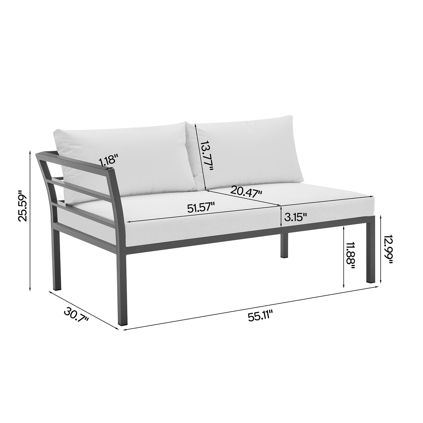 Manhattan Comfort Sunnyside Modern Corner Patio Conversation Set with Table in White OD-CV026-WH