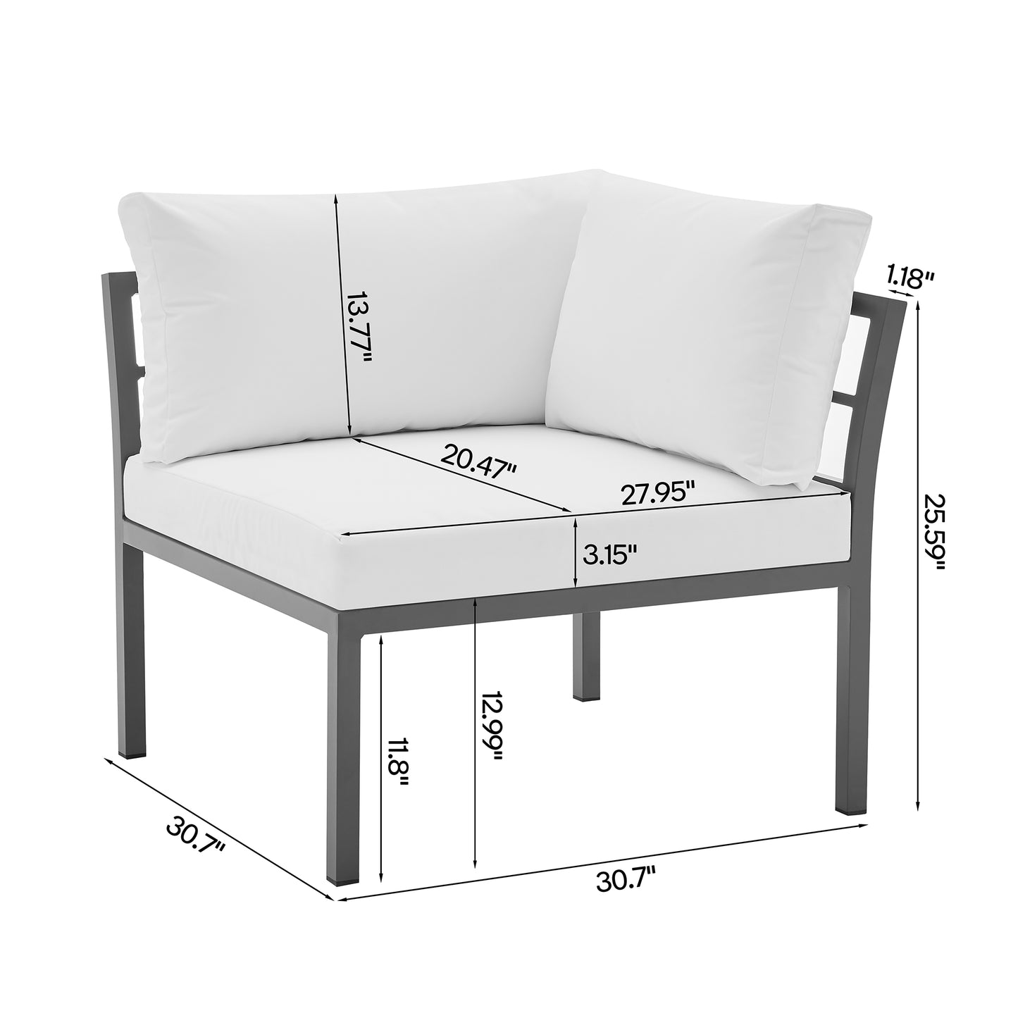 Manhattan Comfort Sunnyside Modern Corner Patio Conversation Set with Table in White OD-CV026-WH