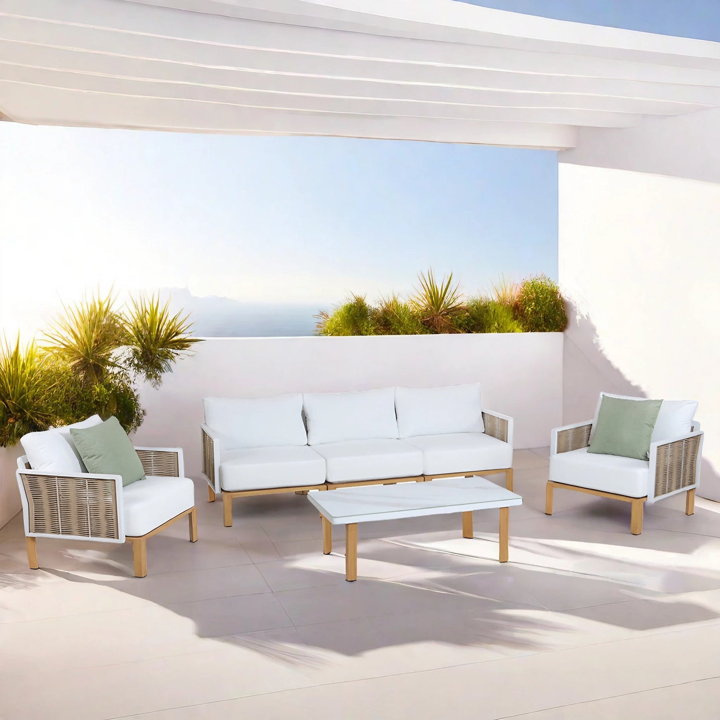 Manhattan Comfort Vine Modern 4-Piece Patio Conversation Set in Cream OD-CV029-CR