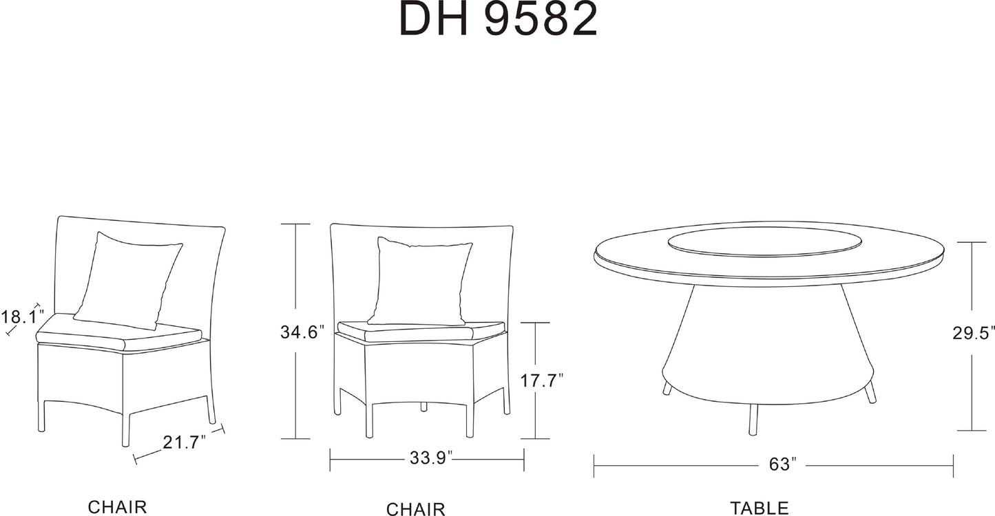 Manhattan Comfort Nightingdale Black 7-Piece Rattan Outdoor Dining Set with Red and White Cushions OD-DS001-RD