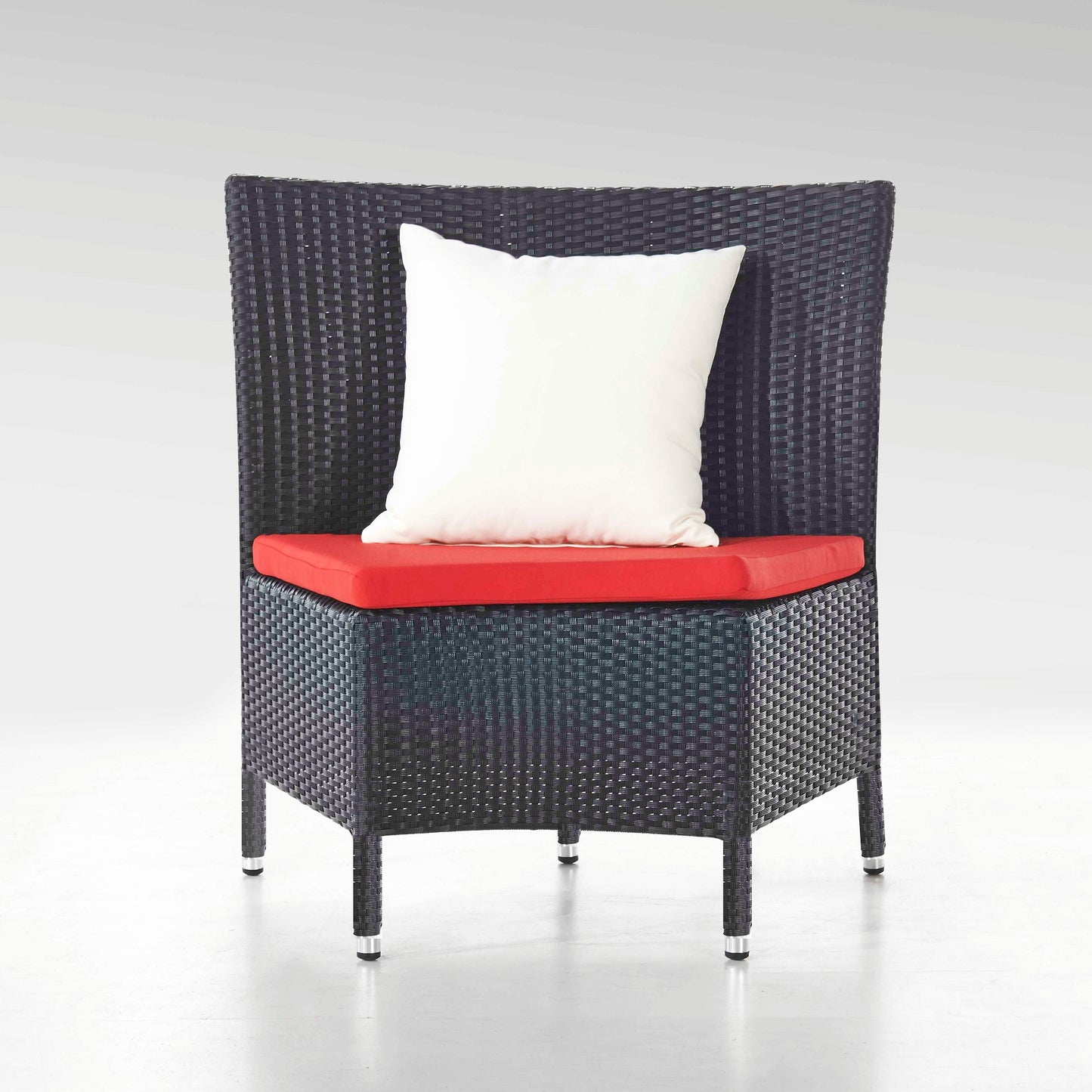 Manhattan Comfort Nightingdale Black 7-Piece Rattan Outdoor Dining Set with Red and White Cushions OD-DS001-RD