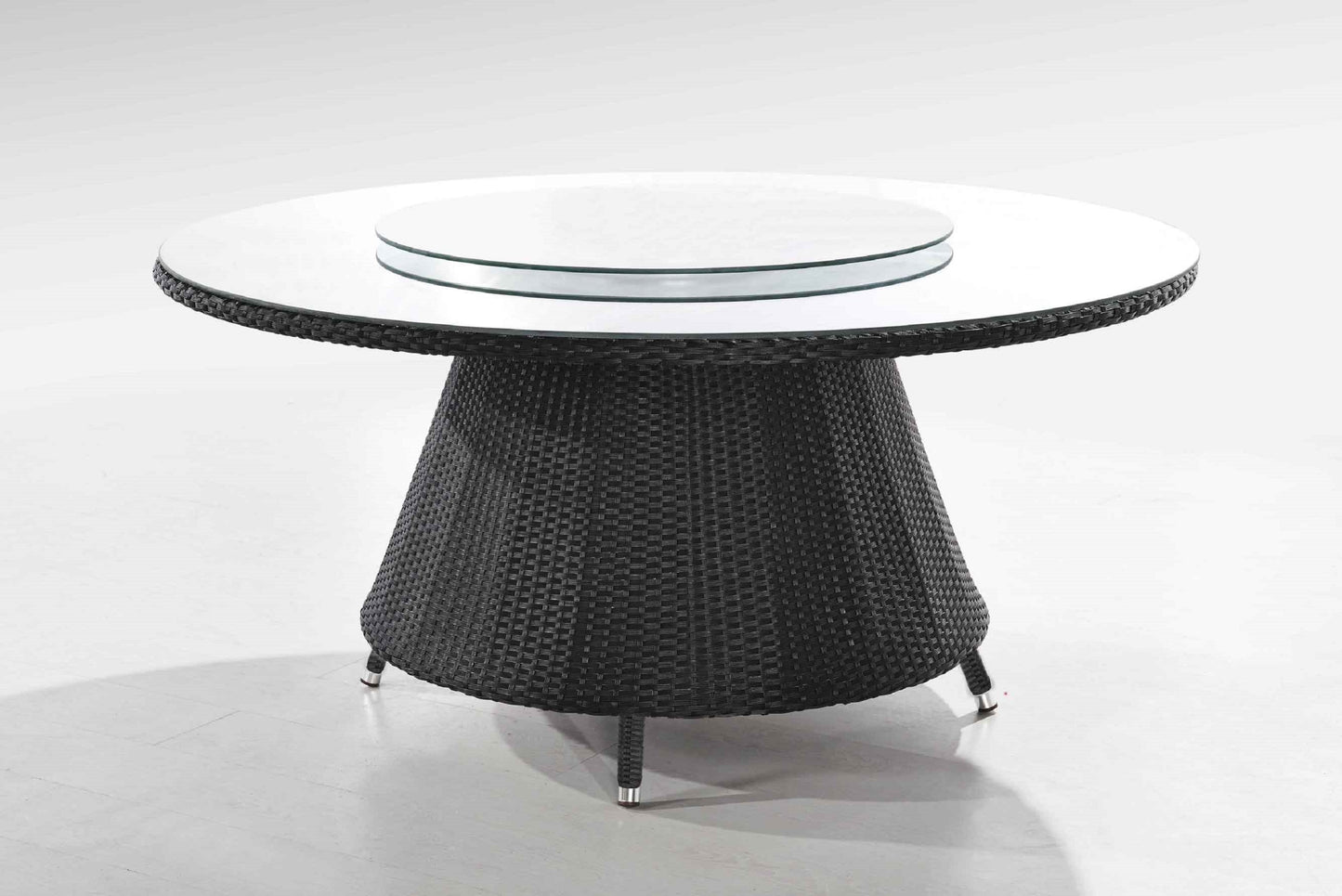 Manhattan Comfort Nightingdale Black 7-Piece Rattan Outdoor Dining Set with Sky Blue and White Cushions OD-DS001-SB