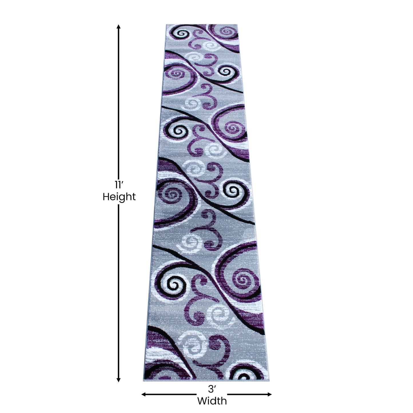 Valli Collection 2' x 11' Purple Abstract Area Rug - Olefin Rug with Jute Backing - Hallway, Entryway, Bedroom, Living Room Purple