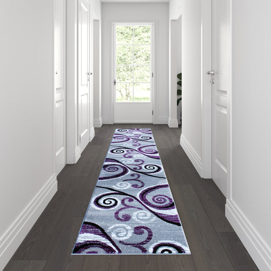 Valli Collection 2' x 11' Purple Abstract Area Rug - Olefin Rug with Jute Backing - Hallway, Entryway, Bedroom, Living Room Purple OKR-RG1100-211-PU-GG