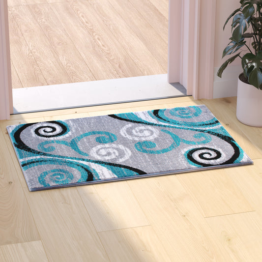 Valli Collection 2' x 3' Turquoise Abstract Area Rug - Olefin Rug with Jute Backing - Hallway, Entryway, Bedroom, Living Room Turquoise OKR-RG1100-23-TQ-GG