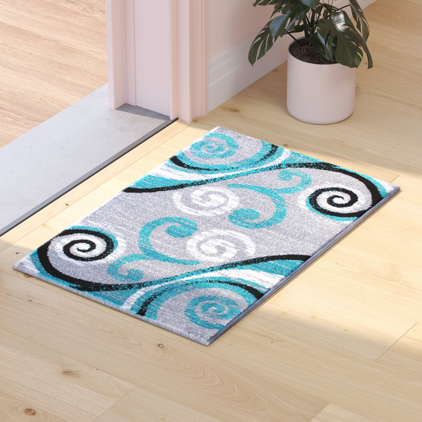 Valli Collection 2' x 3' Turquoise Abstract Area Rug - Olefin Rug with Jute Backing - Hallway, Entryway, Bedroom, Living Room Turquoise