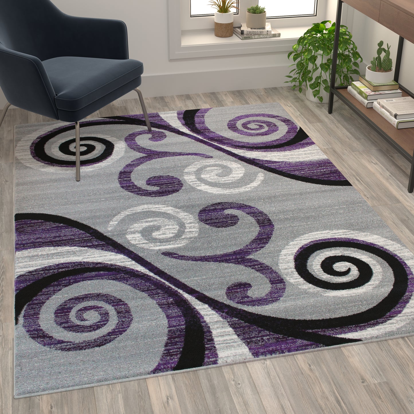 Valli Collection 5' x 7' Purple Abstract Area Rug - Olefin Rug with Jute Backing - Hallway, Entryway, Bedroom, Living Room Purple